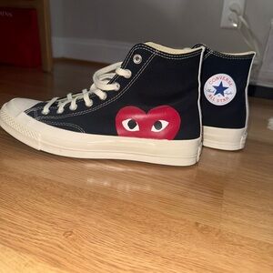 Comme des Garcons Black and Red Heart Sneakers